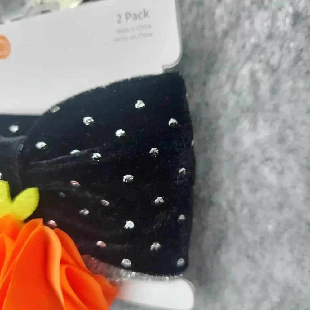 Carters Baby Pumpkin Headbands Girl Puff Black Velvet Halloween Thanksgiving (2)